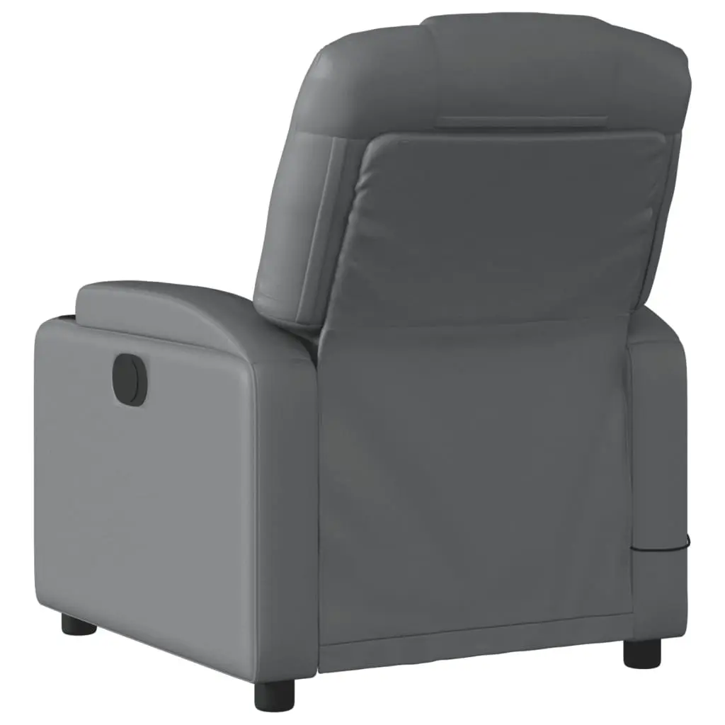 Electric Recliner Chair Faux Leather Grey Adjustable 135 Degrees with 6 Massage Points and Footrest
