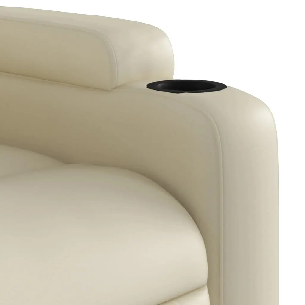 Stand Up Massage Recliner Chair Faux Leather Cream Power Lift Manual Recline Vibration Armchair