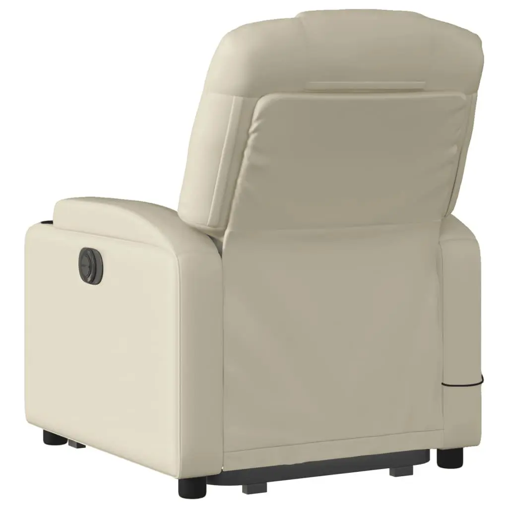 Stand Up Massage Recliner Chair Faux Leather Cream Power Lift Manual Recline Vibration Armchair