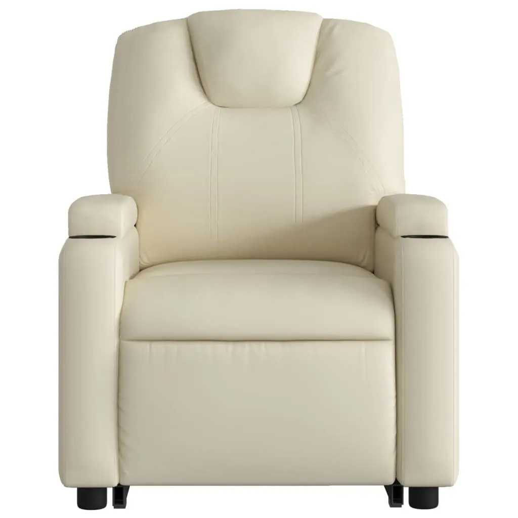 Stand Up Massage Recliner Chair Faux Leather Cream Power Lift Manual Recline Vibration Armchair