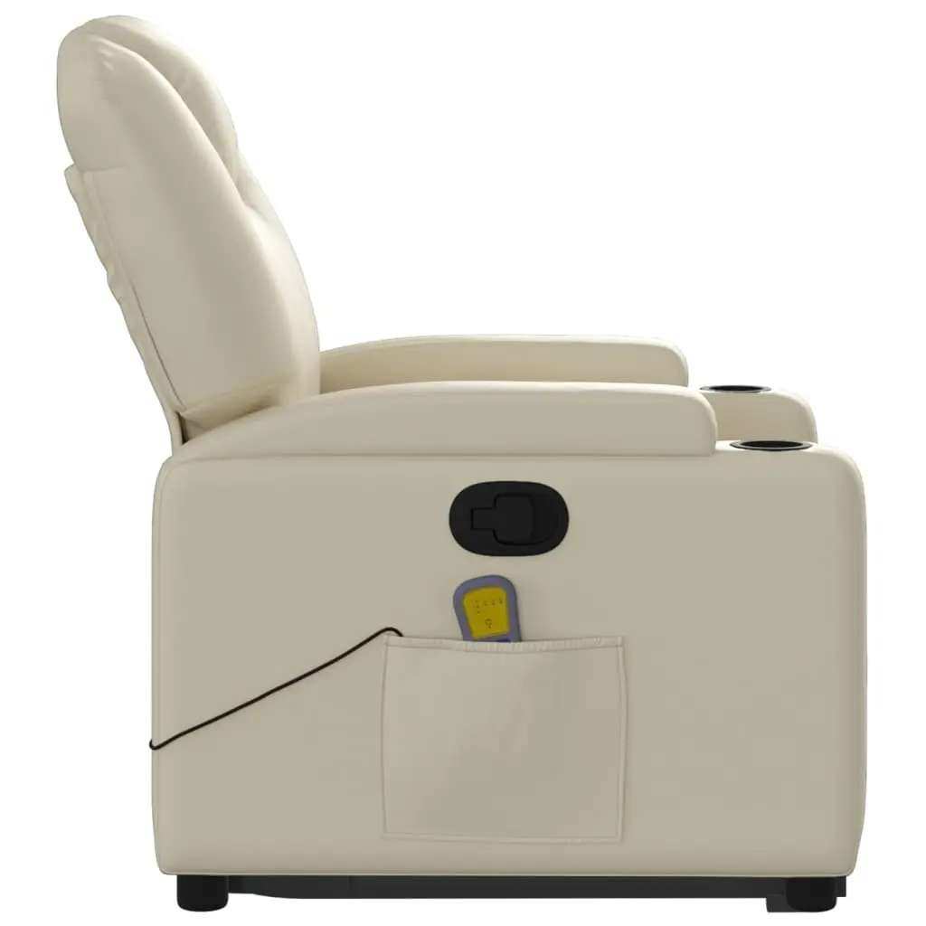 Stand Up Massage Recliner Chair Faux Leather Cream Power Lift Manual Recline Vibration Armchair