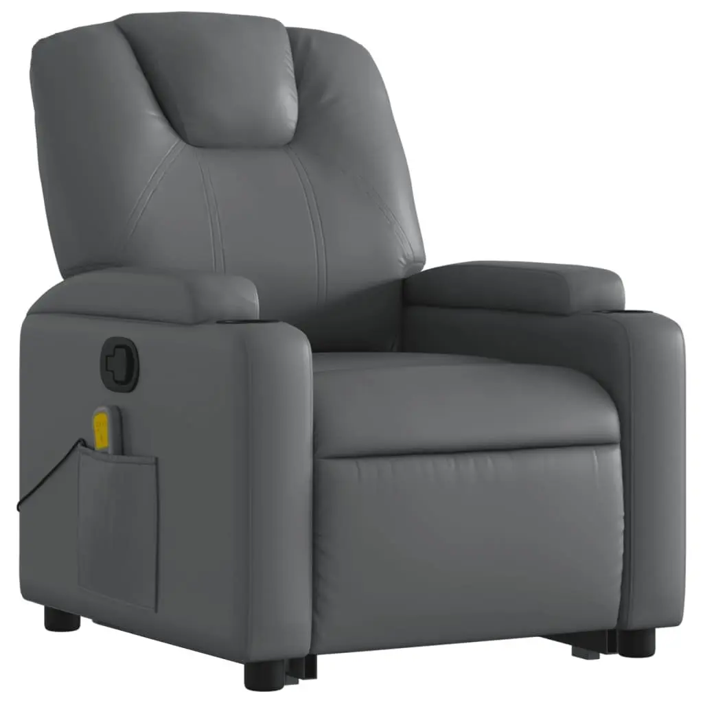 Stand Up Massage Recliner Chair Grey Faux Leather Power Lift Elderly Armchair