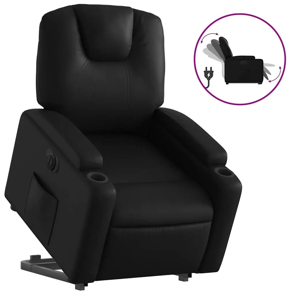 Electric Recliner Chair Faux Leather Black Power Lift Armchair