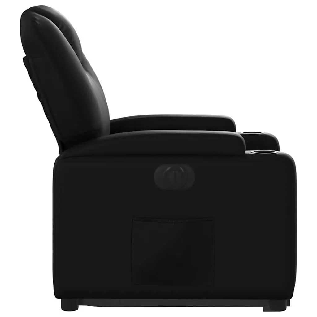 Electric Recliner Chair Faux Leather Black Power Lift Armchair