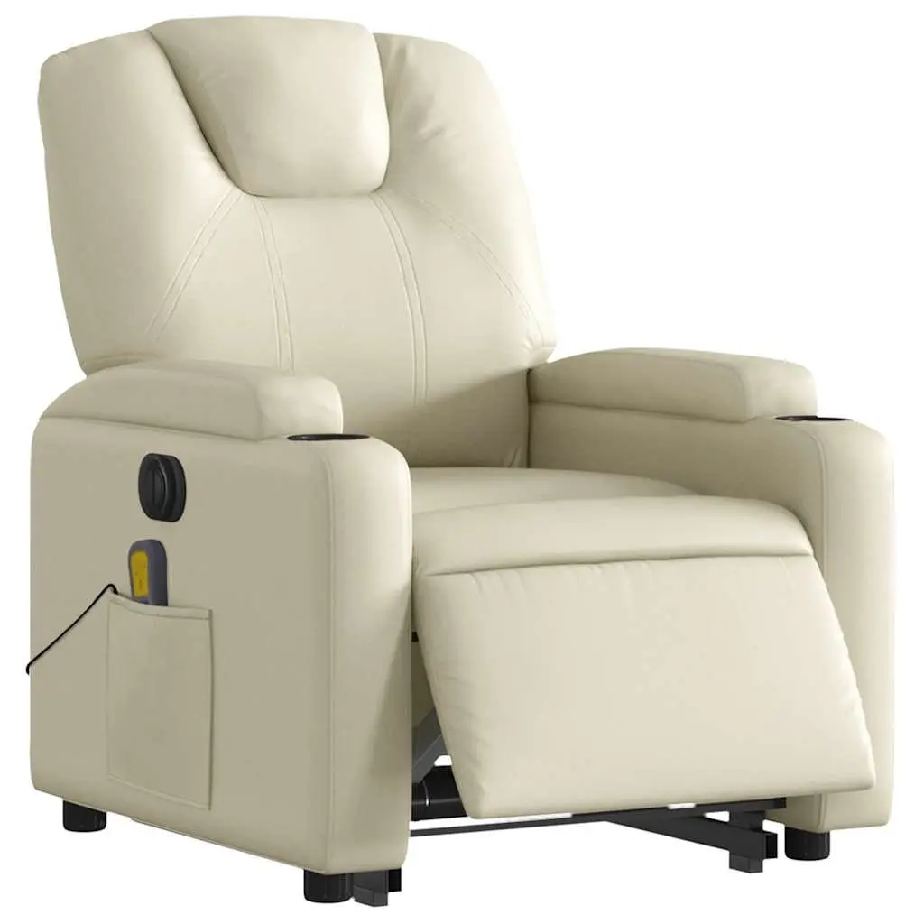 Electric Massage Recliner Chair Faux Leather Cream Power Lift 135 Degrees