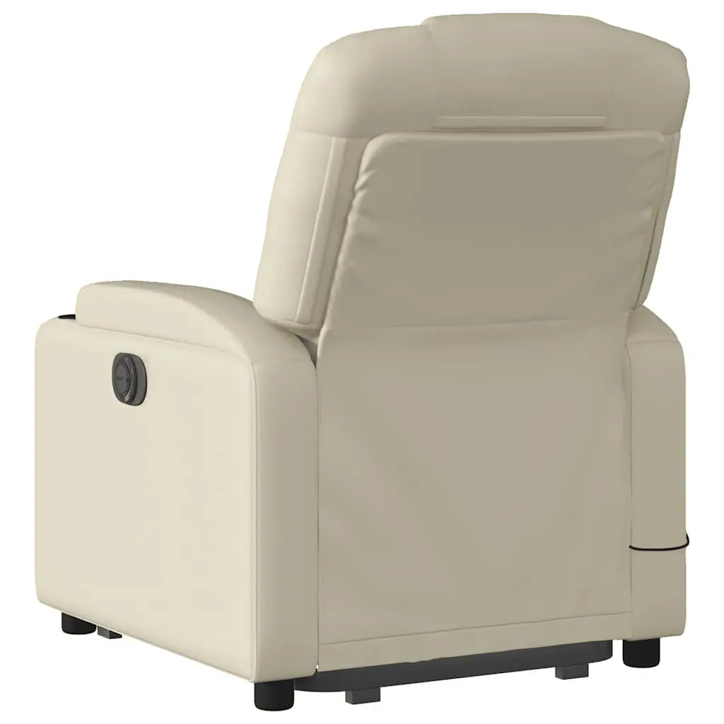 Electric Massage Recliner Chair Faux Leather Cream Power Lift 135 Degrees