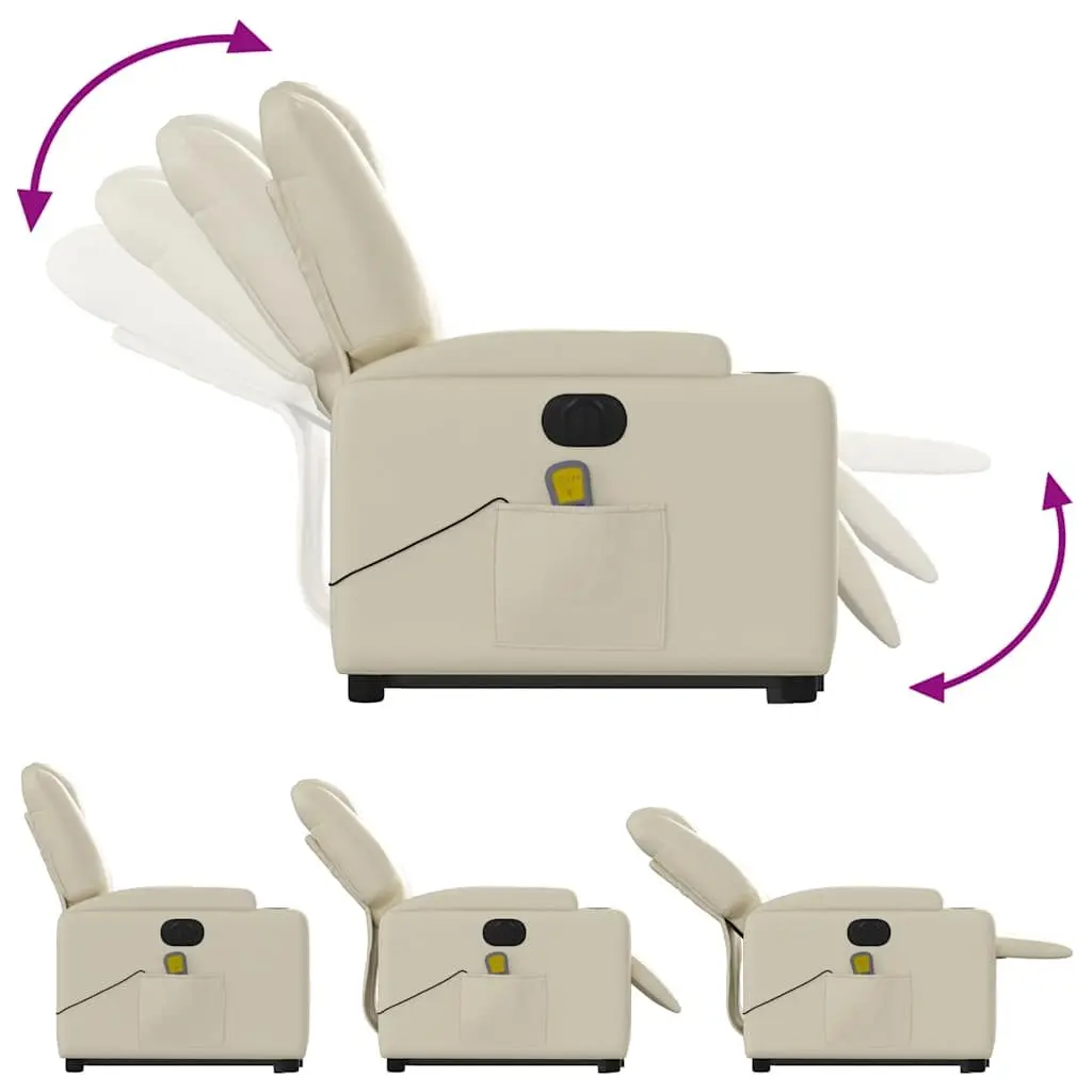 Electric Massage Recliner Chair Faux Leather Cream Power Lift 135 Degrees
