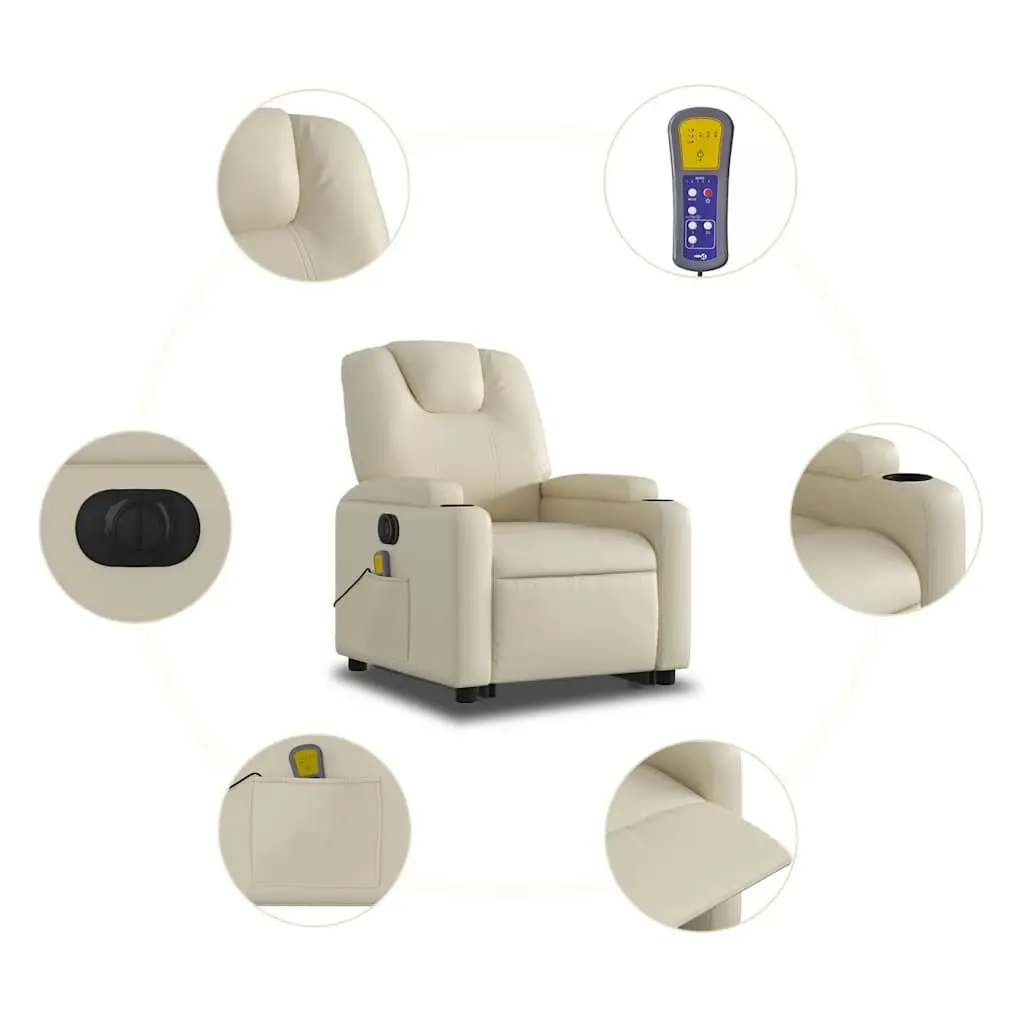 Electric Massage Recliner Chair Faux Leather Cream Power Lift 135 Degrees