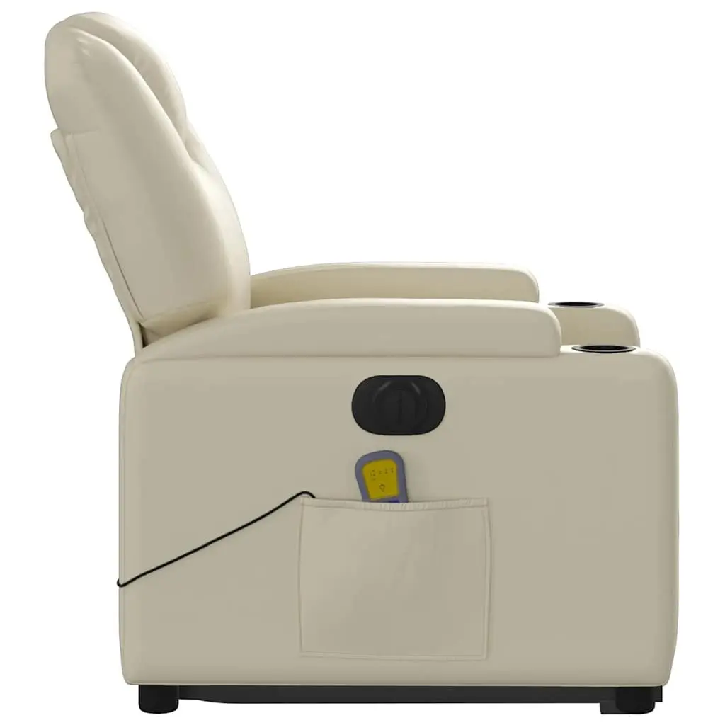 Electric Massage Recliner Chair Faux Leather Cream Power Lift 135 Degrees