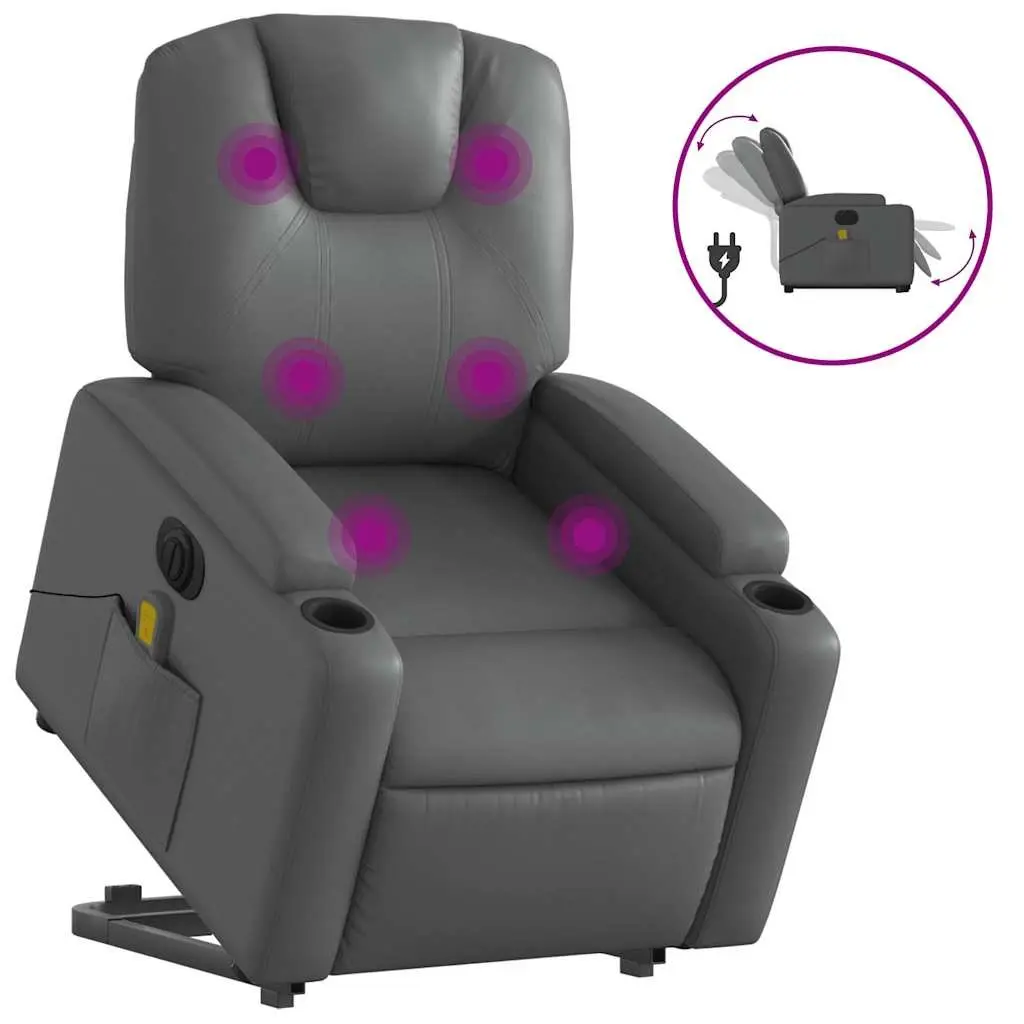 Electric Massage Recliner Chair Faux Leather Grey Power Lift Function