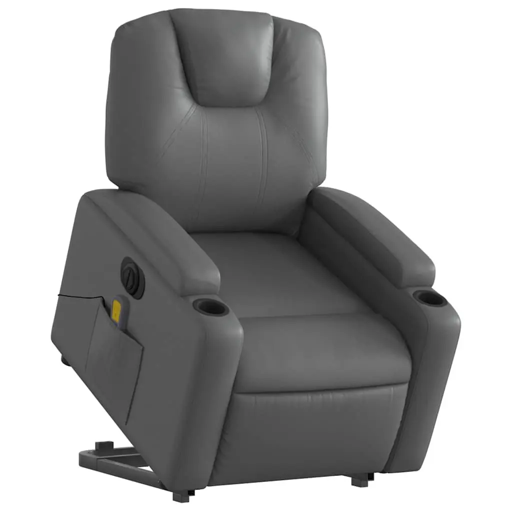 Electric Massage Recliner Chair Faux Leather Grey Power Lift Function