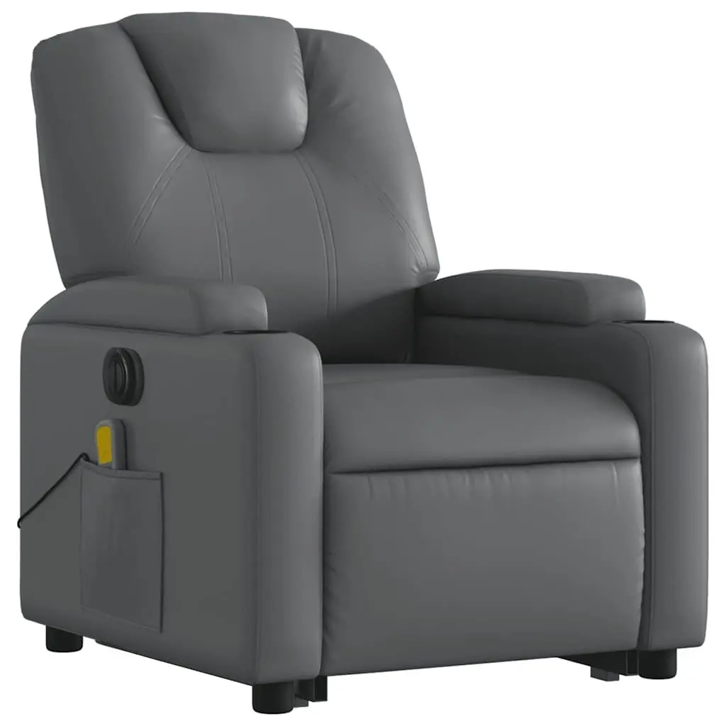 Electric Massage Recliner Chair Faux Leather Grey Power Lift Function