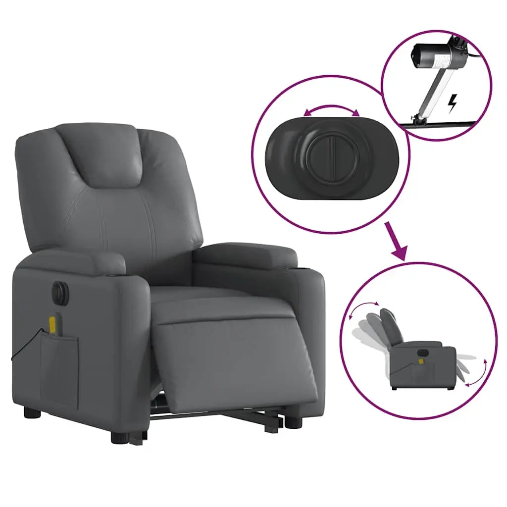 Electric Massage Recliner Chair Faux Leather Grey Power Lift Function