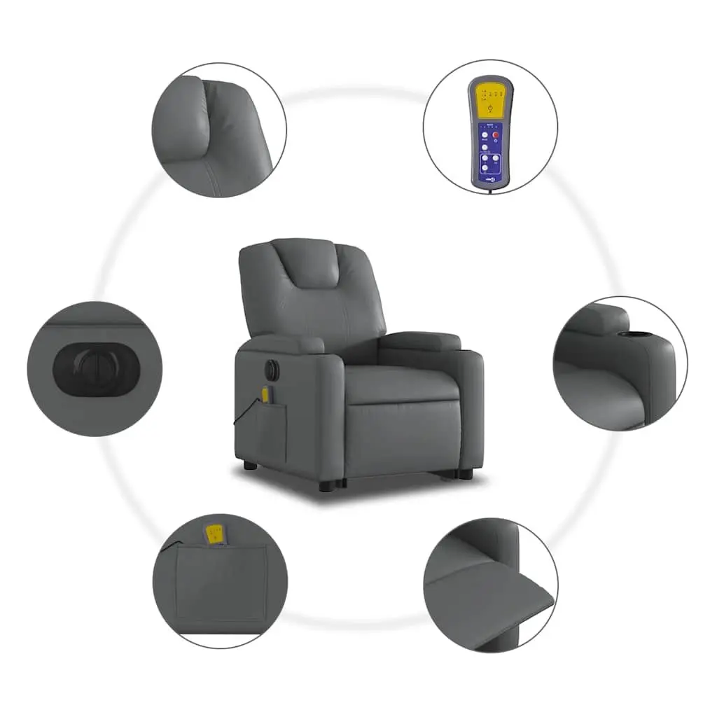 Electric Massage Recliner Chair Faux Leather Grey Power Lift Function