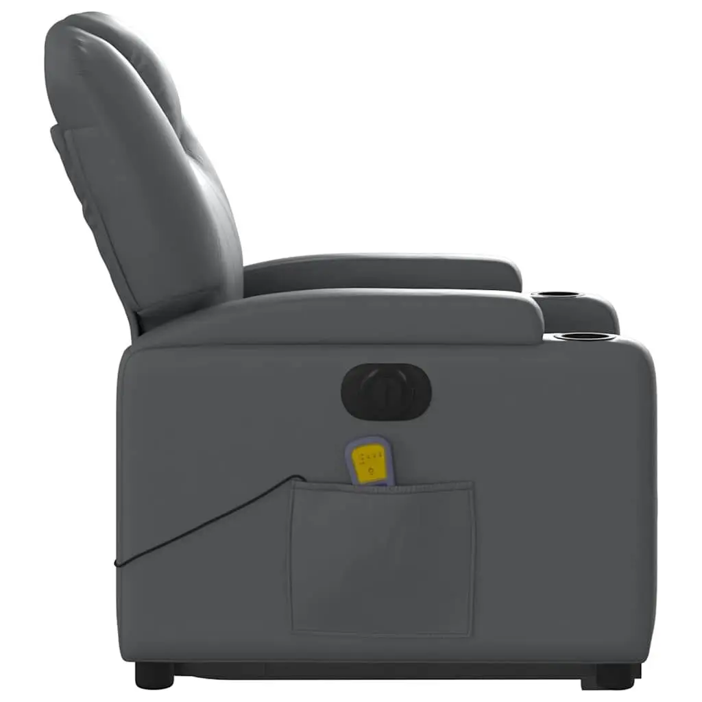 Electric Massage Recliner Chair Faux Leather Grey Power Lift Function