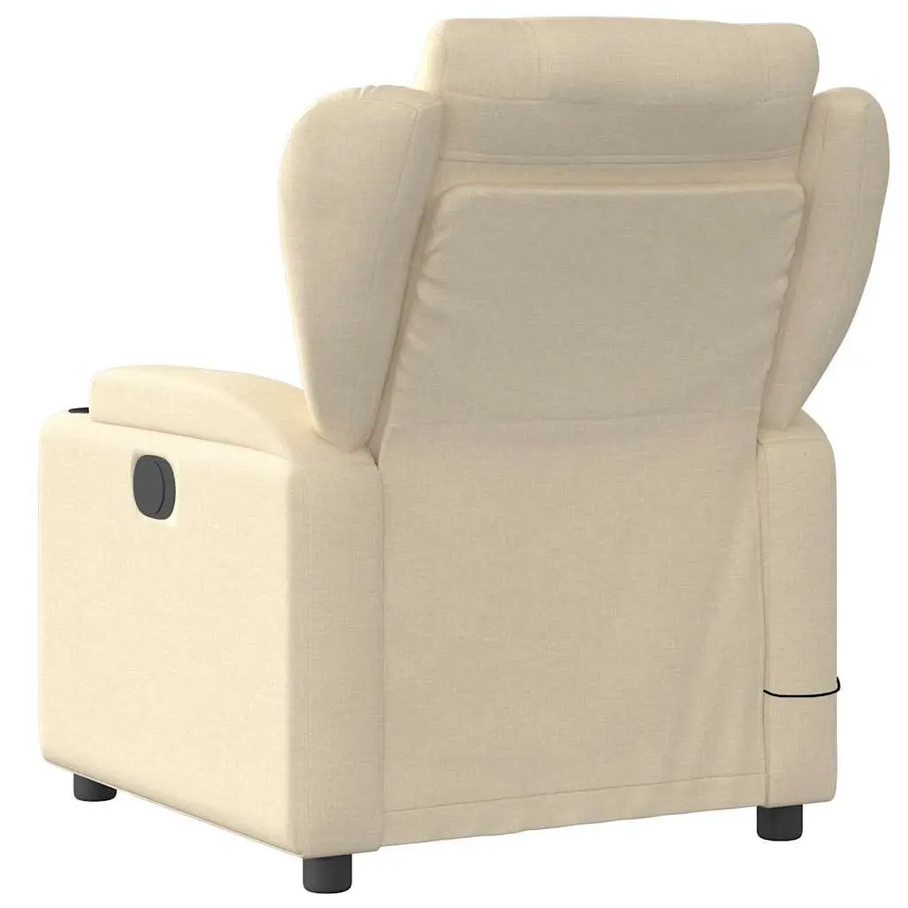 Recliner Chair Cream Fabric Manual Vibration Massage 6 Points Adjustable Armchair