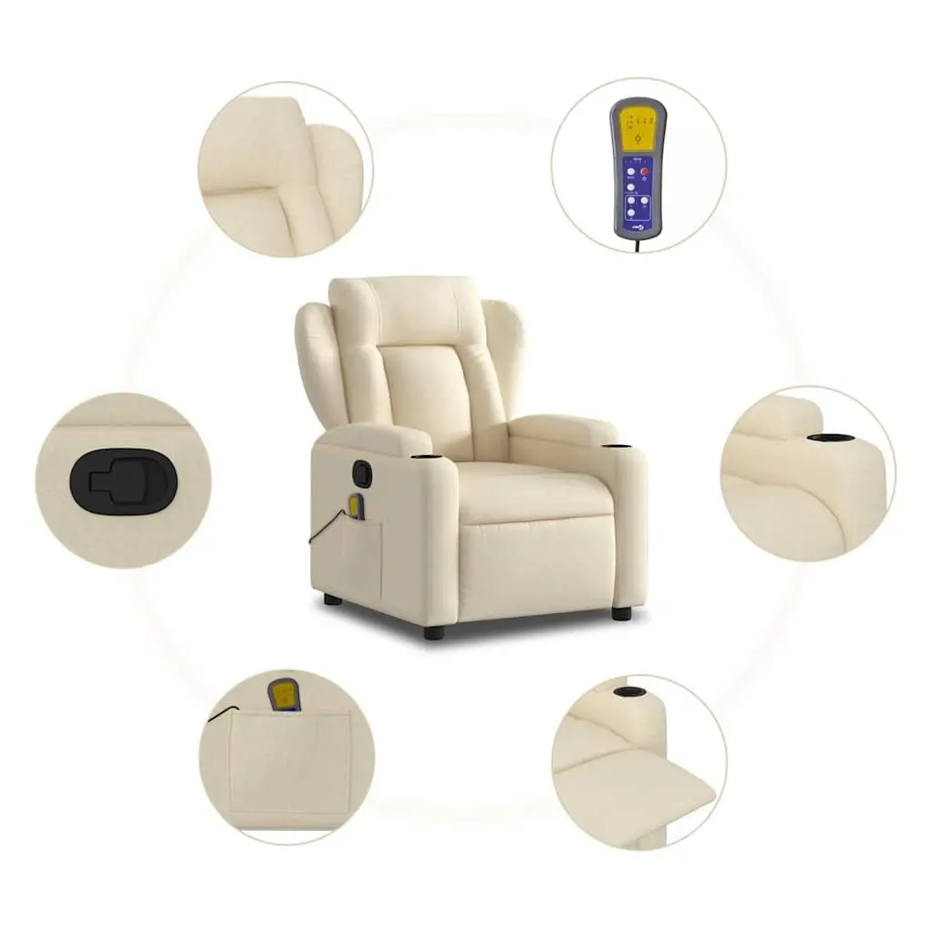 Recliner Chair Cream Fabric Manual Vibration Massage 6 Points Adjustable Armchair