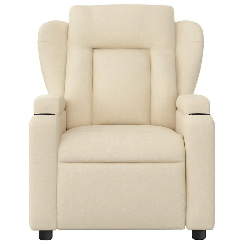 Recliner Chair Cream Fabric Manual Vibration Massage 6 Points Adjustable Armchair