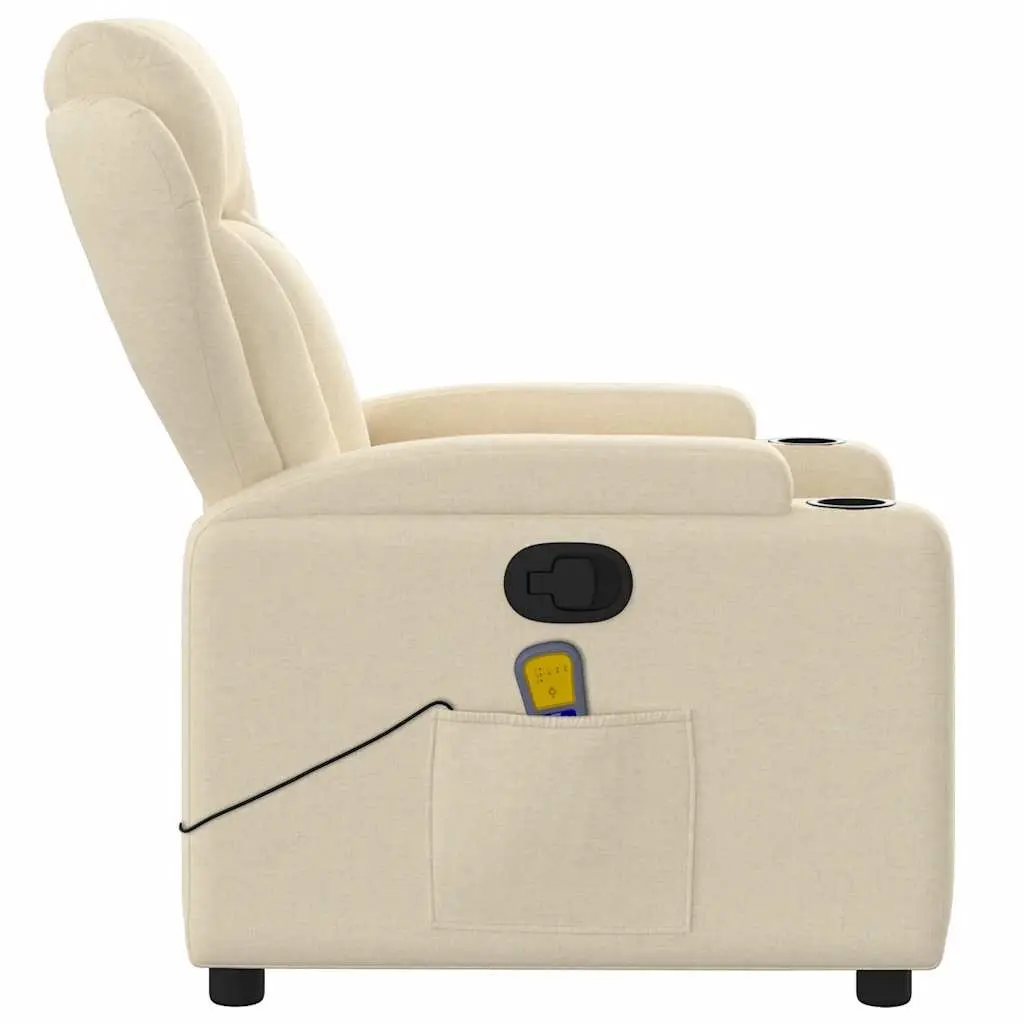 Recliner Chair Cream Fabric Manual Vibration Massage 6 Points Adjustable Armchair