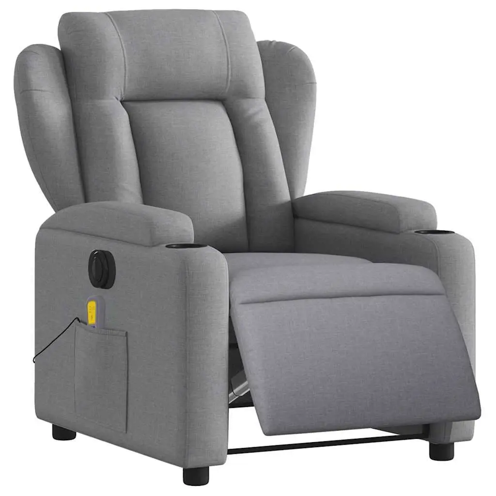 Electric Recliner Chair Fabric Grey Adjustable Footrest 135 Degrees Motorised Massage Function