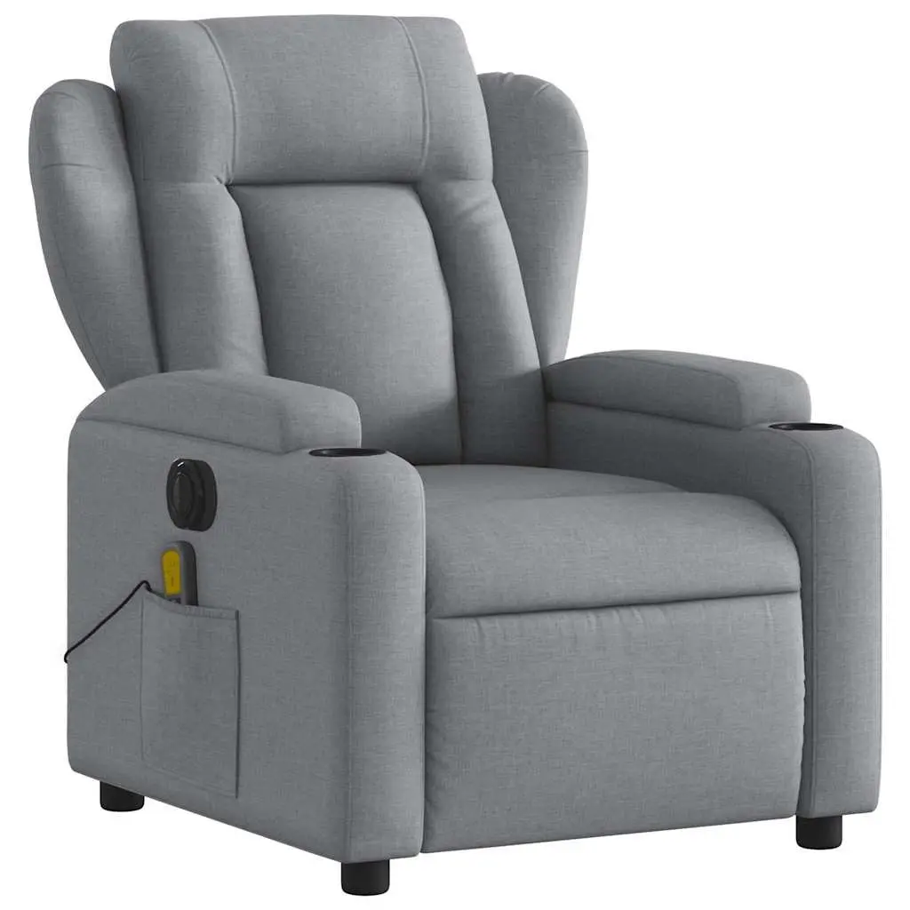Electric Recliner Chair Fabric Grey Adjustable Footrest 135 Degrees Motorised Massage Function