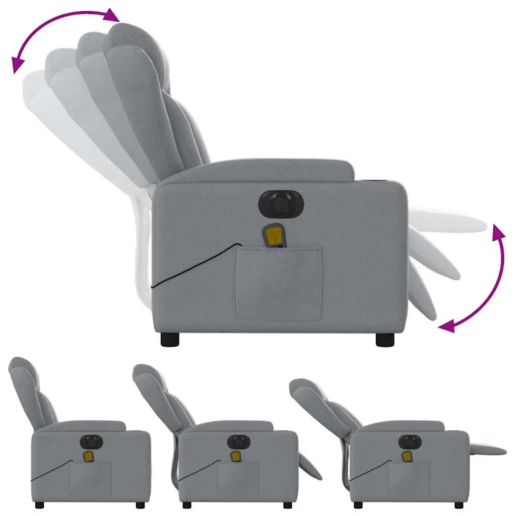 Electric Recliner Chair Fabric Grey Adjustable Footrest 135 Degrees Motorised Massage Function