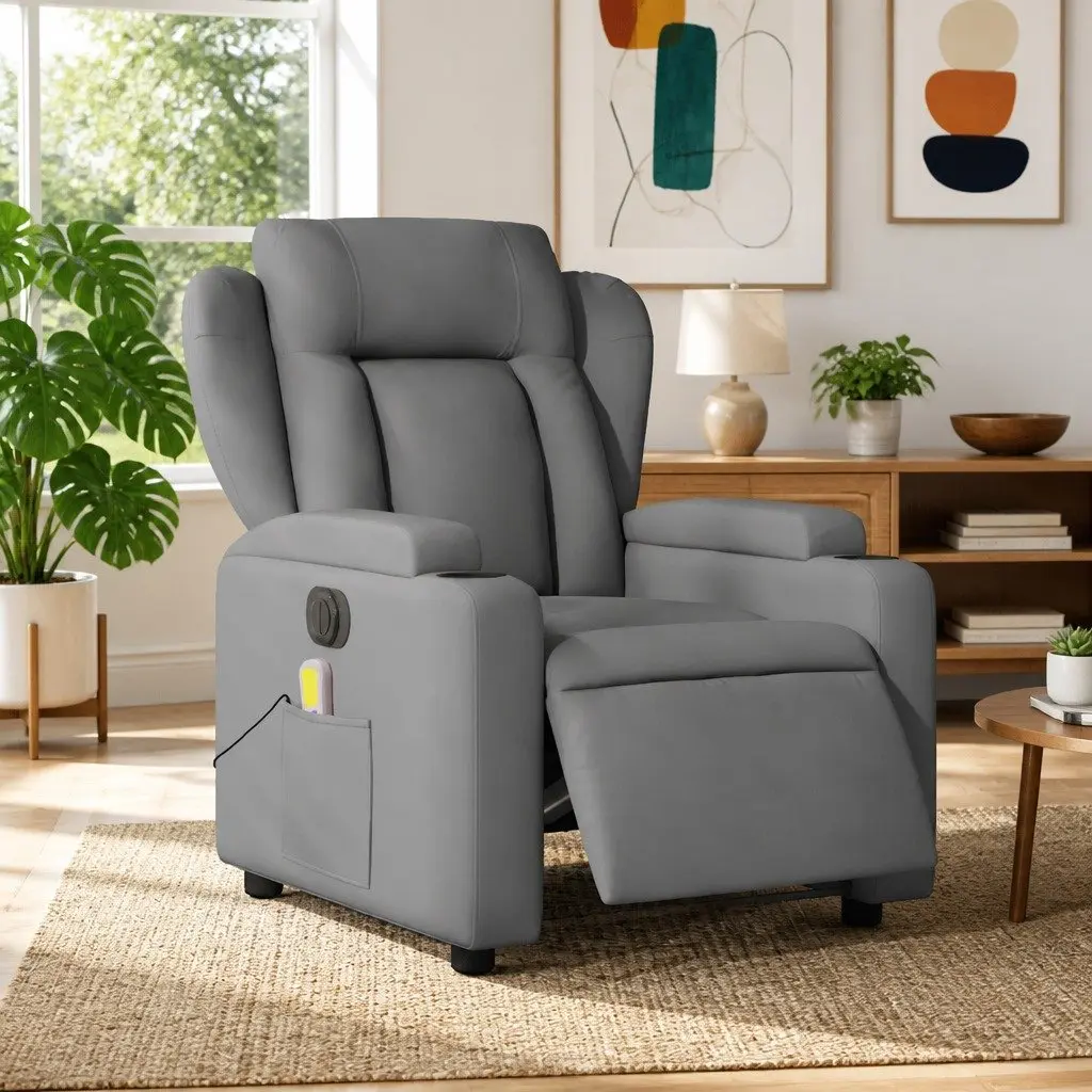 Electric Massage Recliner Chair Fabric Grey with Footrest Adjustment