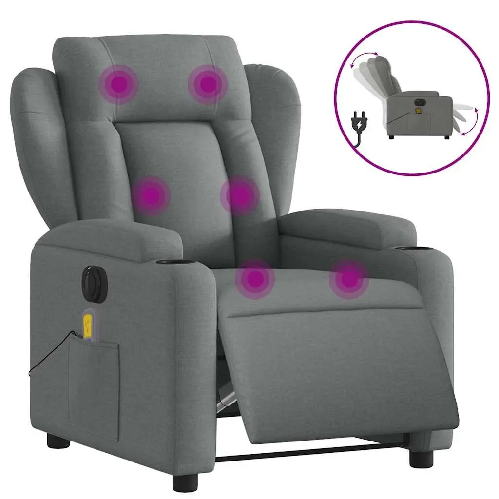 Electric Massage Recliner Chair Fabric Grey with Footrest Adjustment