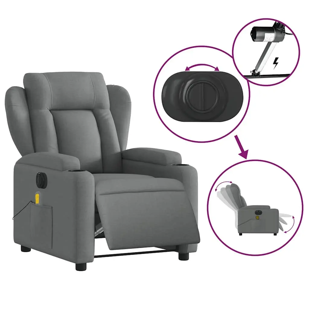 Electric Massage Recliner Chair Fabric Grey with Footrest Adjustment