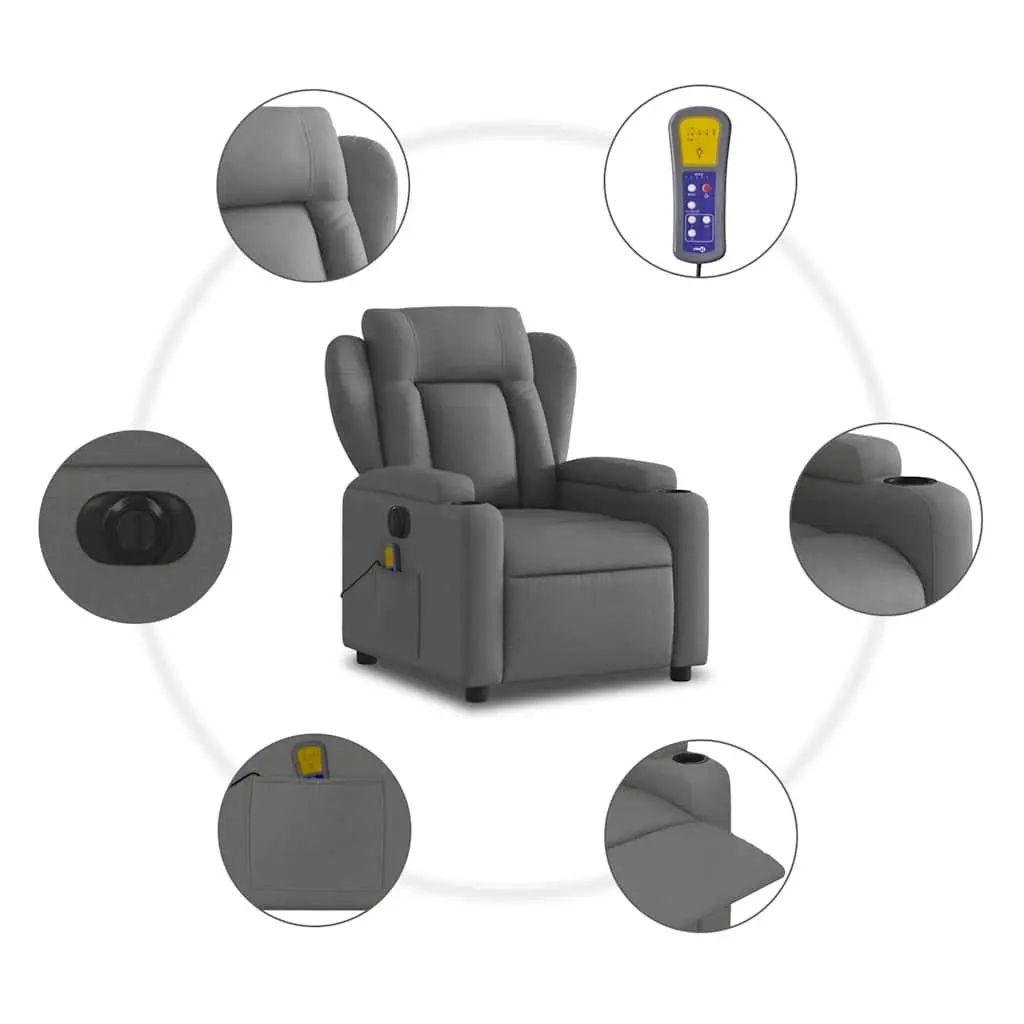 Electric Massage Recliner Chair Fabric Grey with Footrest Adjustment