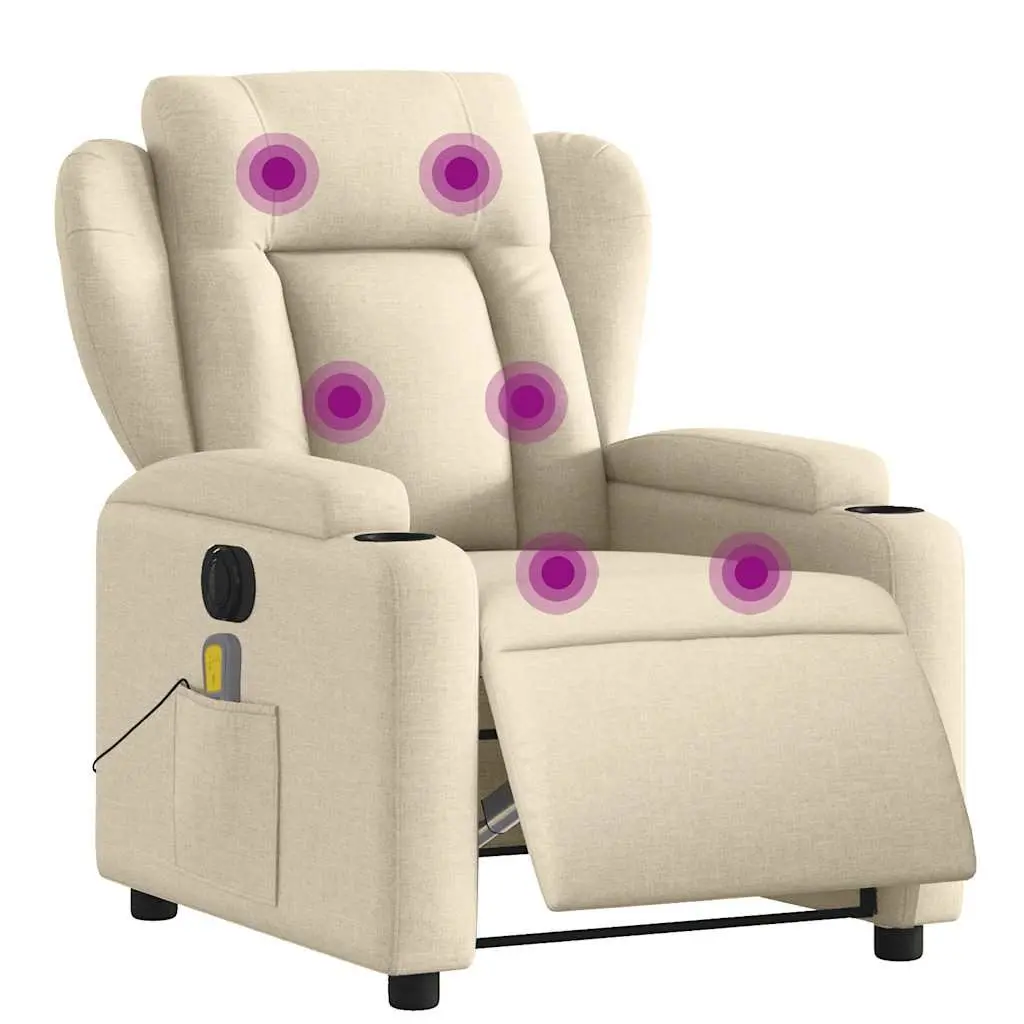 Electric Recliner Chair Adjustable Cream Fabric Armchair for Massage and Relaxation