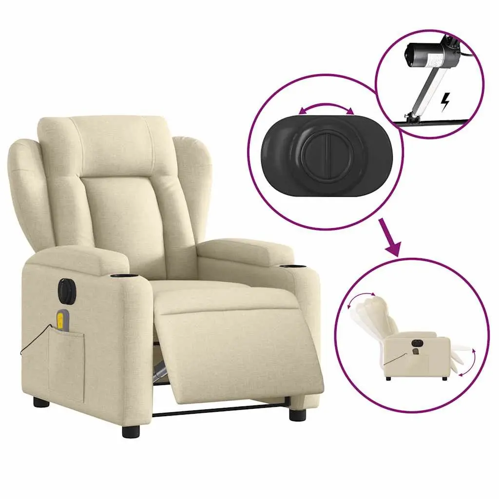 Electric Recliner Chair Adjustable Cream Fabric Armchair for Massage and Relaxation