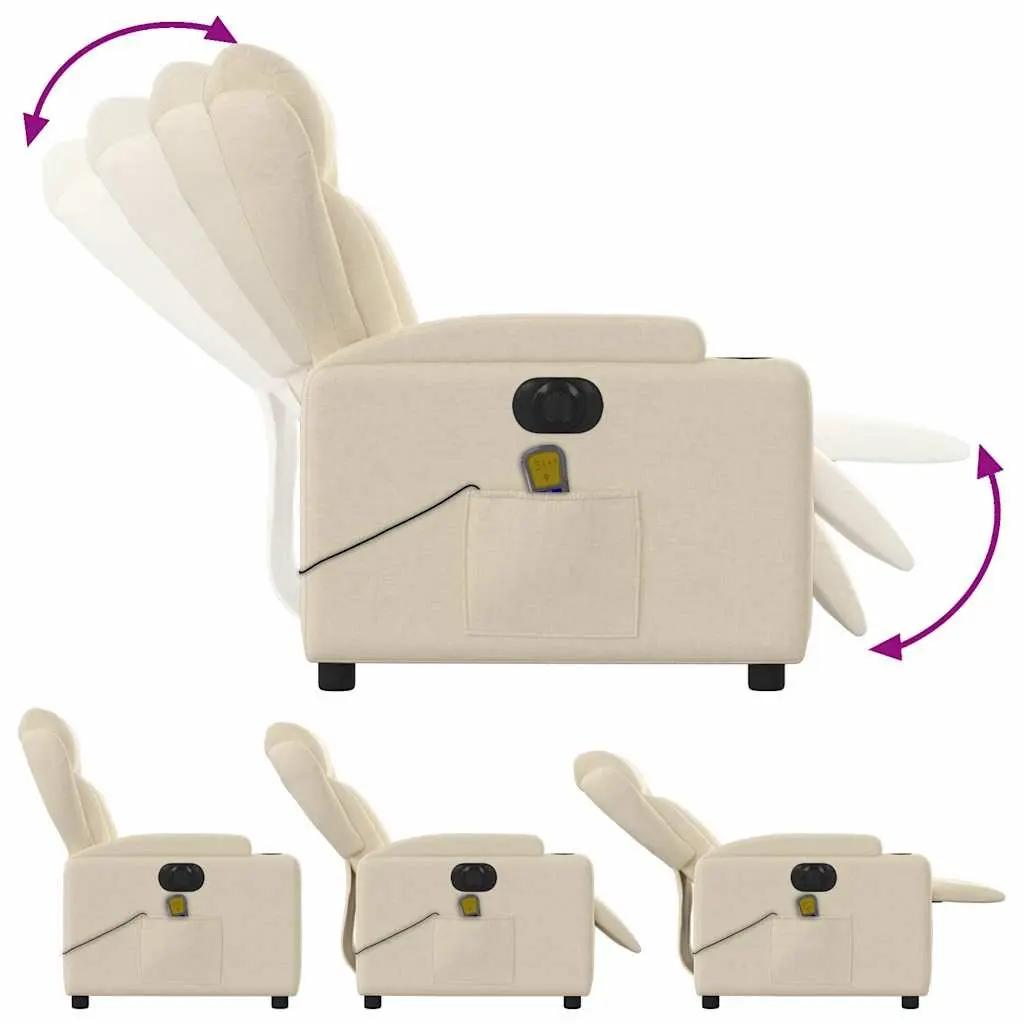 Electric Recliner Chair Adjustable Cream Fabric Armchair for Massage and Relaxation