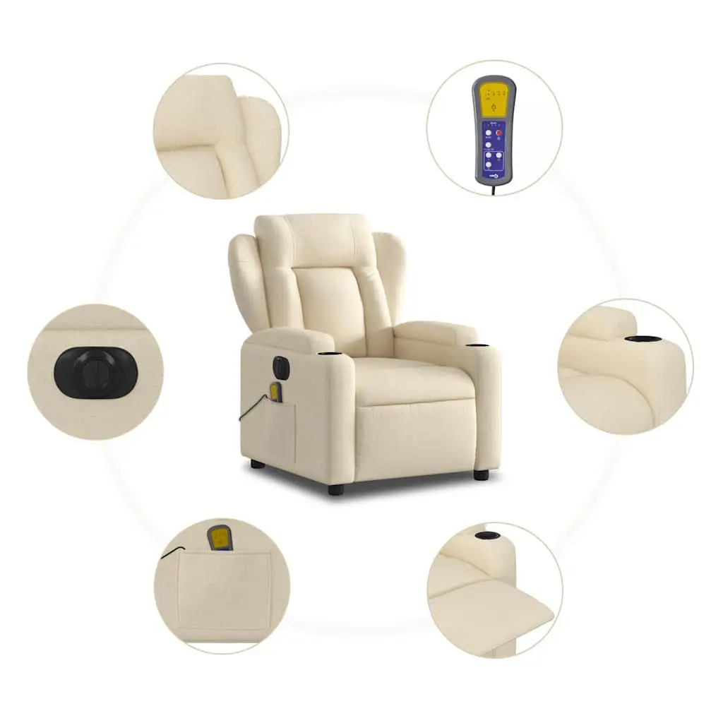 Electric Recliner Chair Adjustable Cream Fabric Armchair for Massage and Relaxation