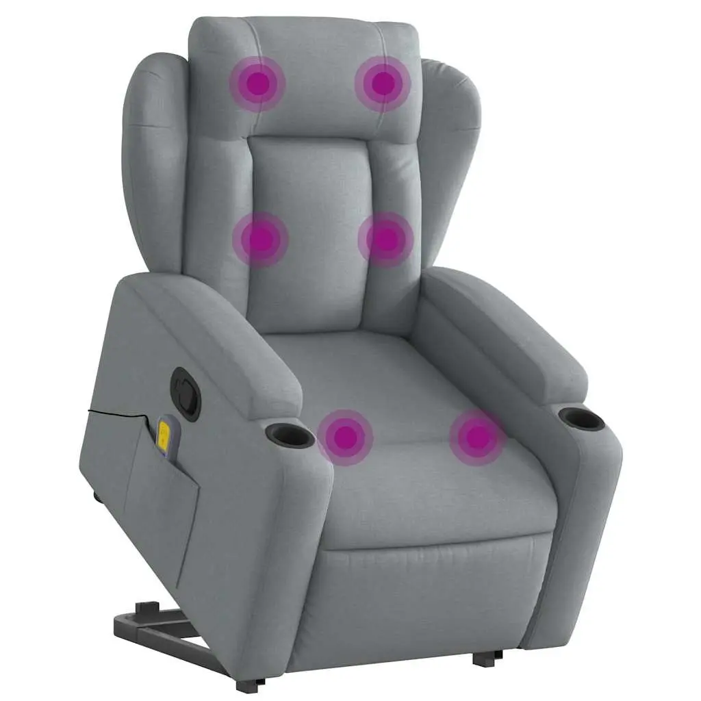 Electric Massage Recliner Chair Grey Fabric Power Lift 135 Degrees