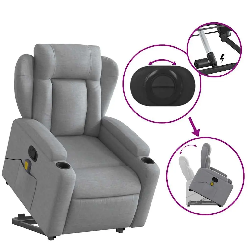 Electric Massage Recliner Chair Grey Fabric Power Lift 135 Degrees
