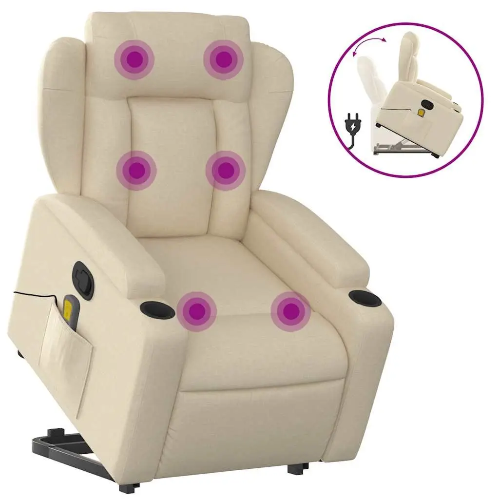 Electric Massage Recliner Chair Power Lift Fabric Upholstery Cream