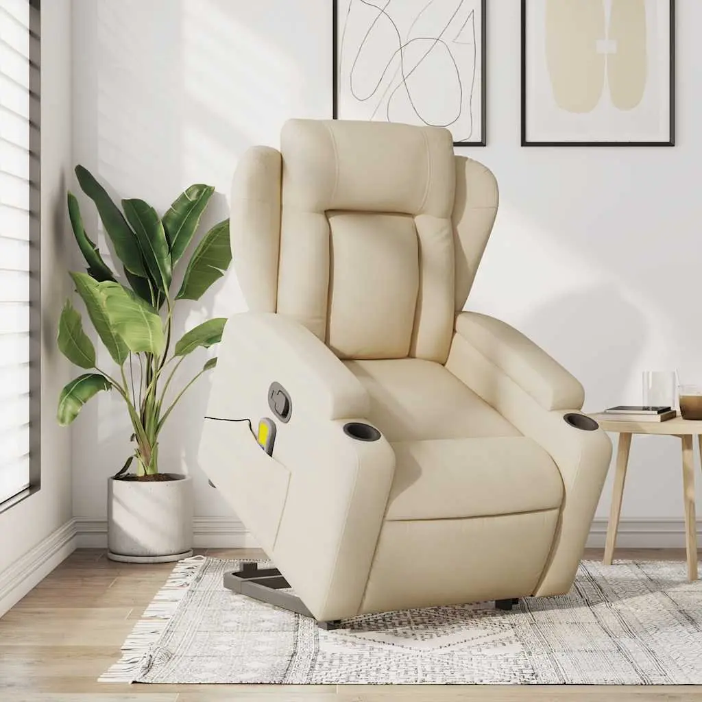 Electric Massage Recliner Chair Power Lift Fabric Upholstery Cream