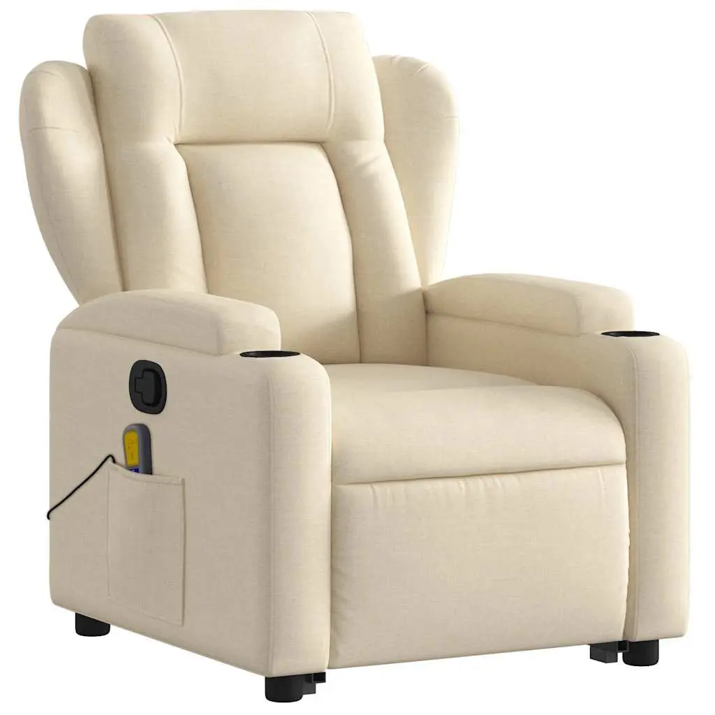 Electric Massage Recliner Chair Power Lift Fabric Upholstery Cream