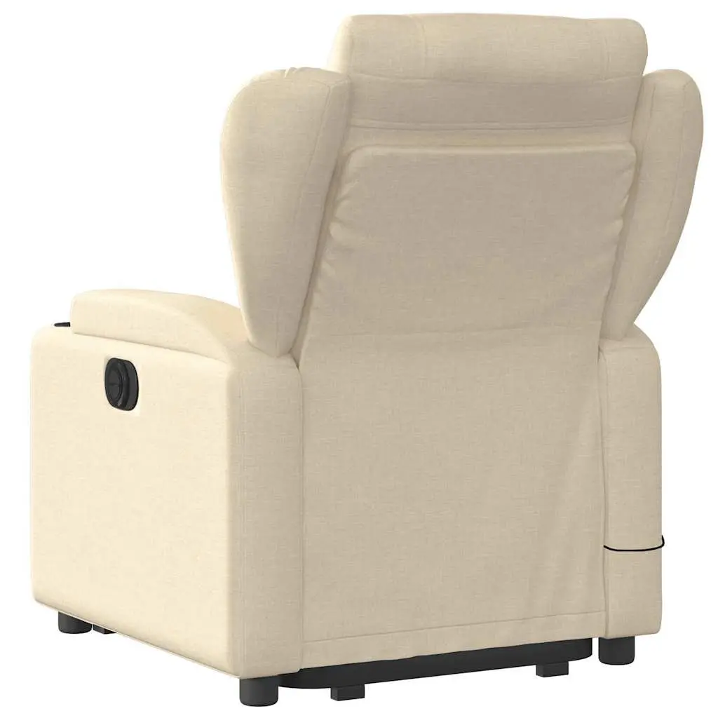 Electric Massage Recliner Chair Power Lift Fabric Upholstery Cream