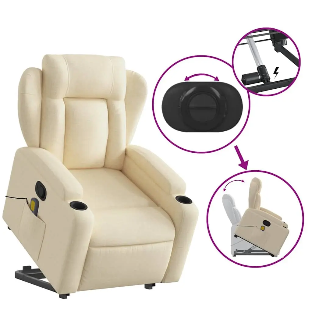 Electric Massage Recliner Chair Power Lift Fabric Upholstery Cream