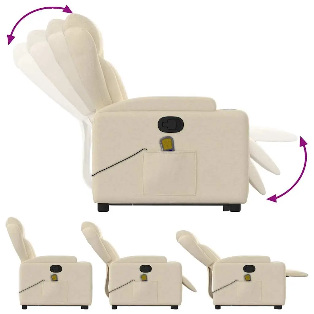 Electric Massage Recliner Chair Power Lift Fabric Upholstery Cream