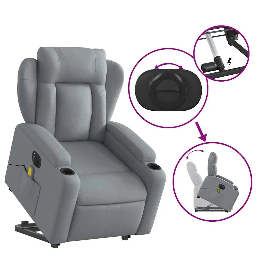 Electric Massage Recliner Chair Power Lift Fabric 135 Degrees Grey