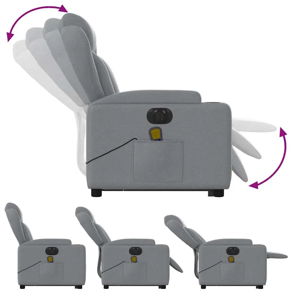 Electric Massage Recliner Chair Power Lift Fabric 135 Degrees Grey