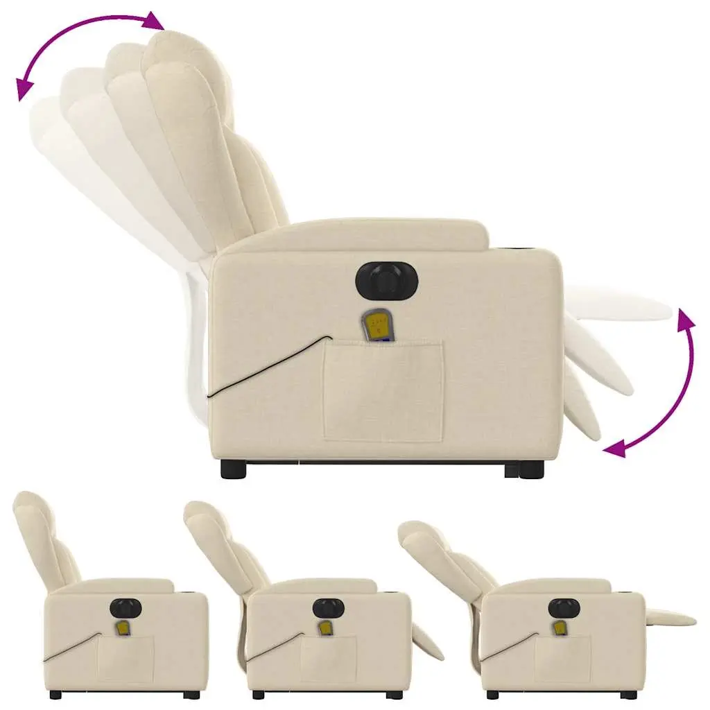Electric Recliner Chair Massage Cream Fabric Power Lift Adjustable Backrest 135 Degrees