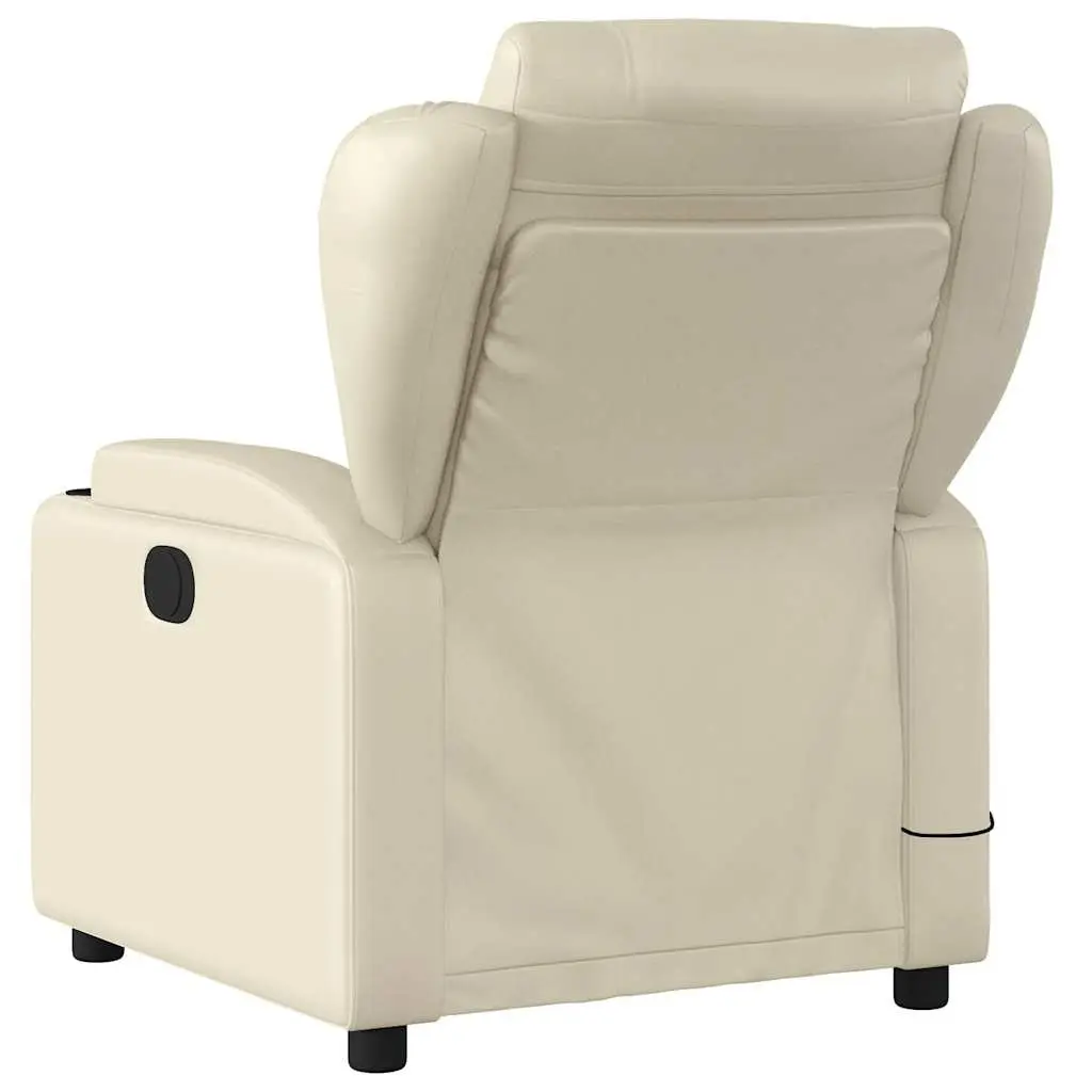 Cream Faux Leather Manual Recliner Chair with 6 Massage Points and Padded Comfort