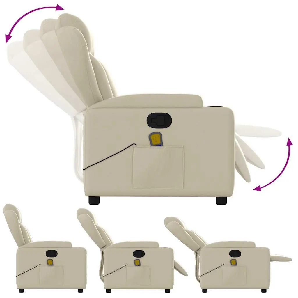 Cream Faux Leather Manual Recliner Chair with 6 Massage Points and Padded Comfort