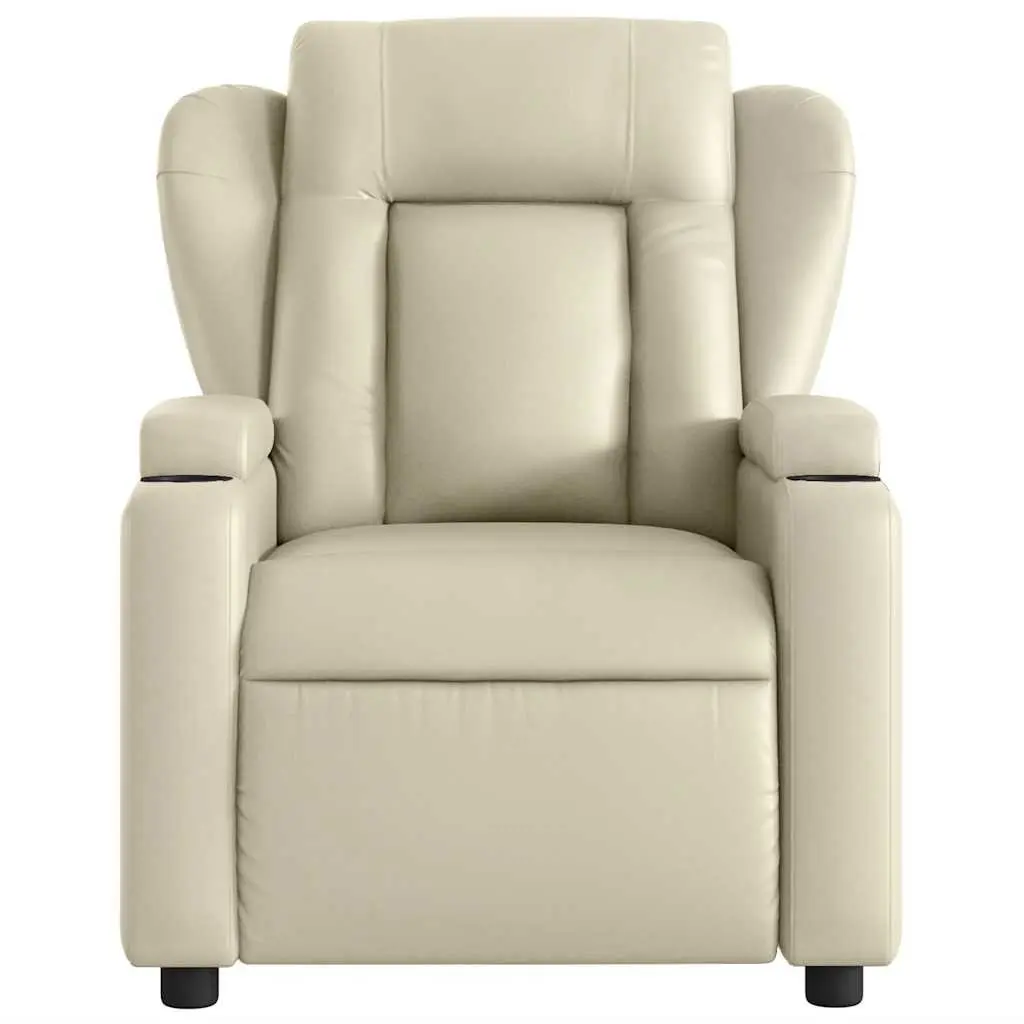 Cream Faux Leather Manual Recliner Chair with 6 Massage Points and Padded Comfort