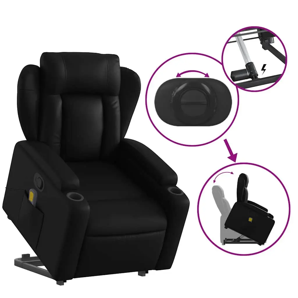 Stand Up Massage Recliner Chair Faux Leather Black Electric Power Lift Armchair
