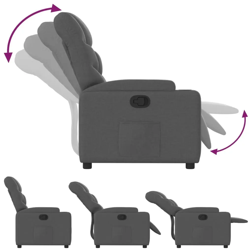Manual Recliner Chair Grey Fabric with Adjustable Backrest and Footrest Cup Holders Side Pocket